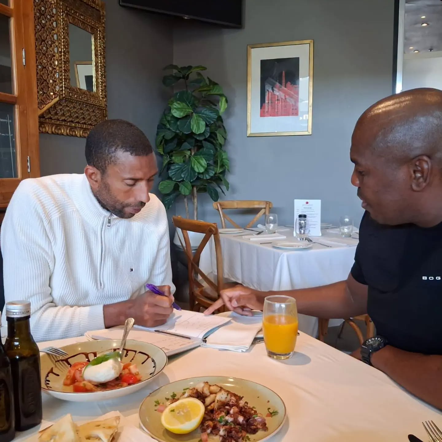 LIKUENA COACH BOB MAFOSO AND ORLANDO PIRATES COACH ABDESLAM OUADDOU EXCHANGE FOOTBALL KNOWLEDGE
