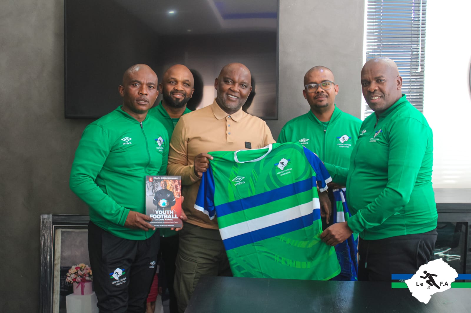 Likuena Technical Team Pays Courtesy Call to Coach Pitso Mosimane